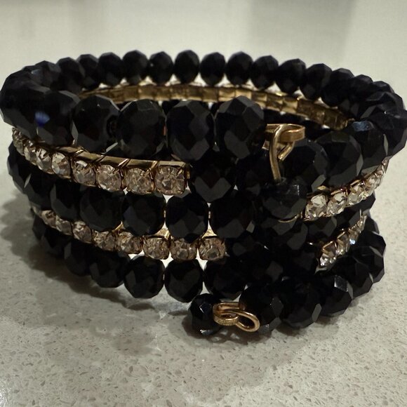 Chunky Memory Wire Bead and Rhinestone Bracelet - Picture 6 of 8